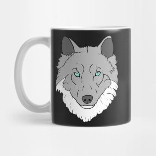 Grey and white Wolf head with blue eyes hand drawn Mug